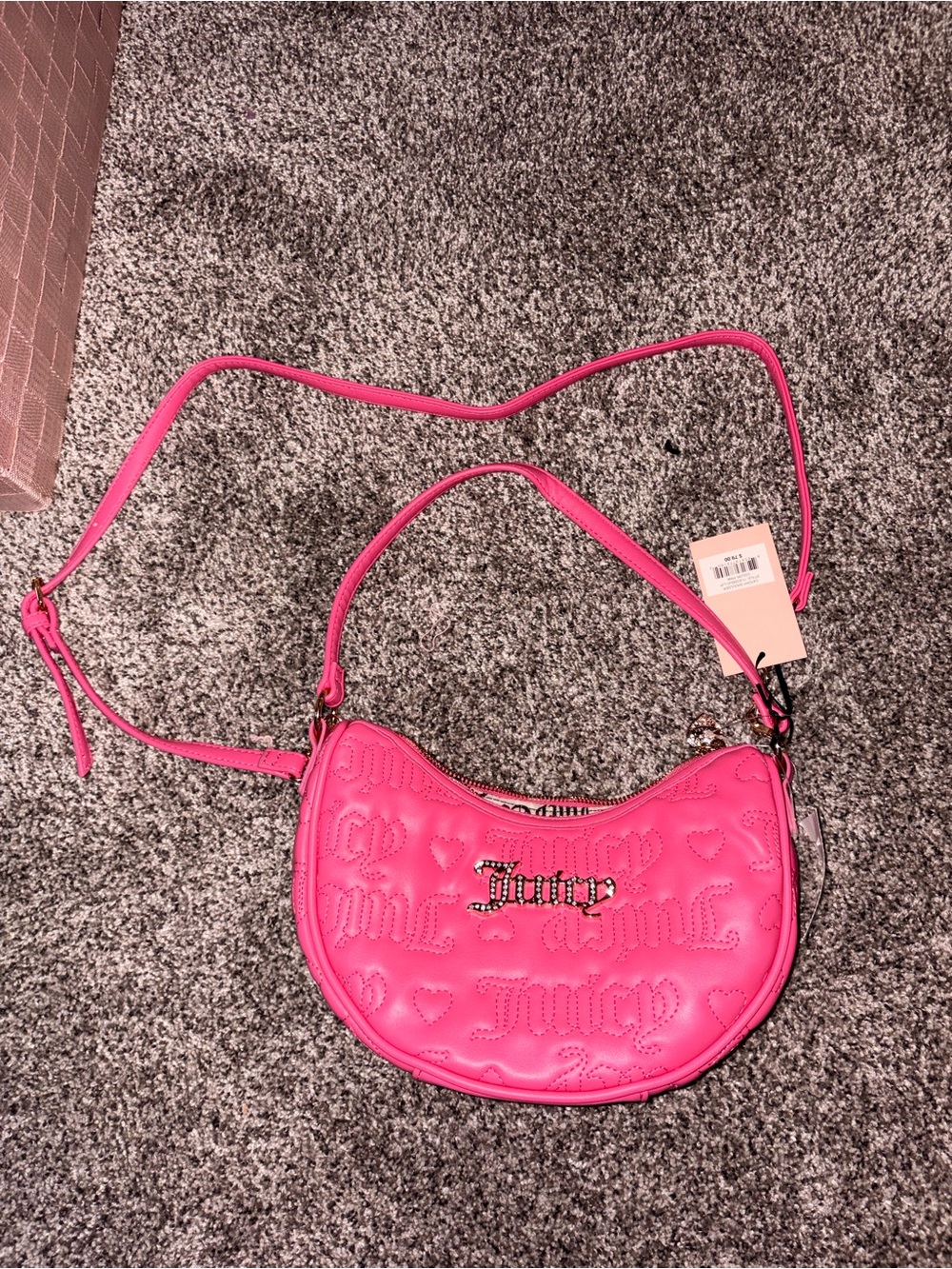 Juicy Couture Bright Pink Quilted Logo Crescent Crossbody